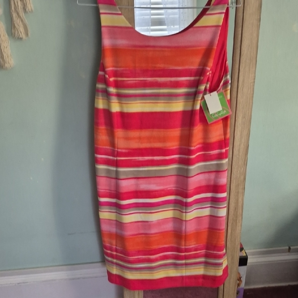 Striped Pink & Orange Sleeveless Shift Dress